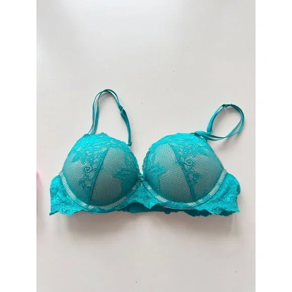 Lot of 2 LA SENZA Hello Sugar Pink Turquoise Lace Trim Push Up Bras, Size 34B - Picture 6 of 14